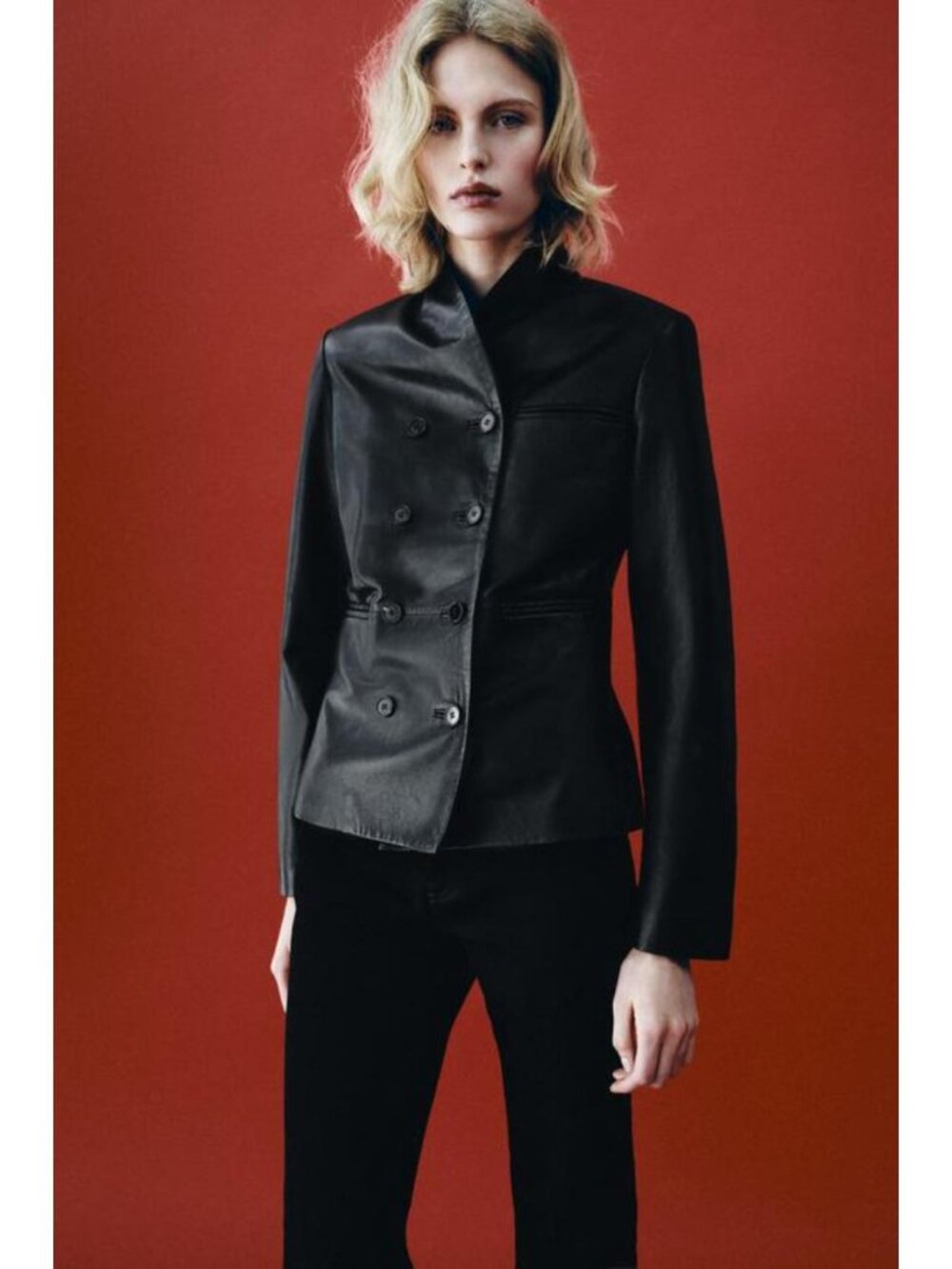 ZARA ZW COLLECTION 100% LEATHER DOUBLE-BREASTED BLAZER 5479/244/800